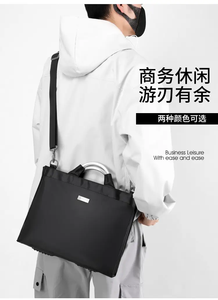 Men's Black Aluminum Nylon Laptop Bag Shoulder Crossbody — feature 3