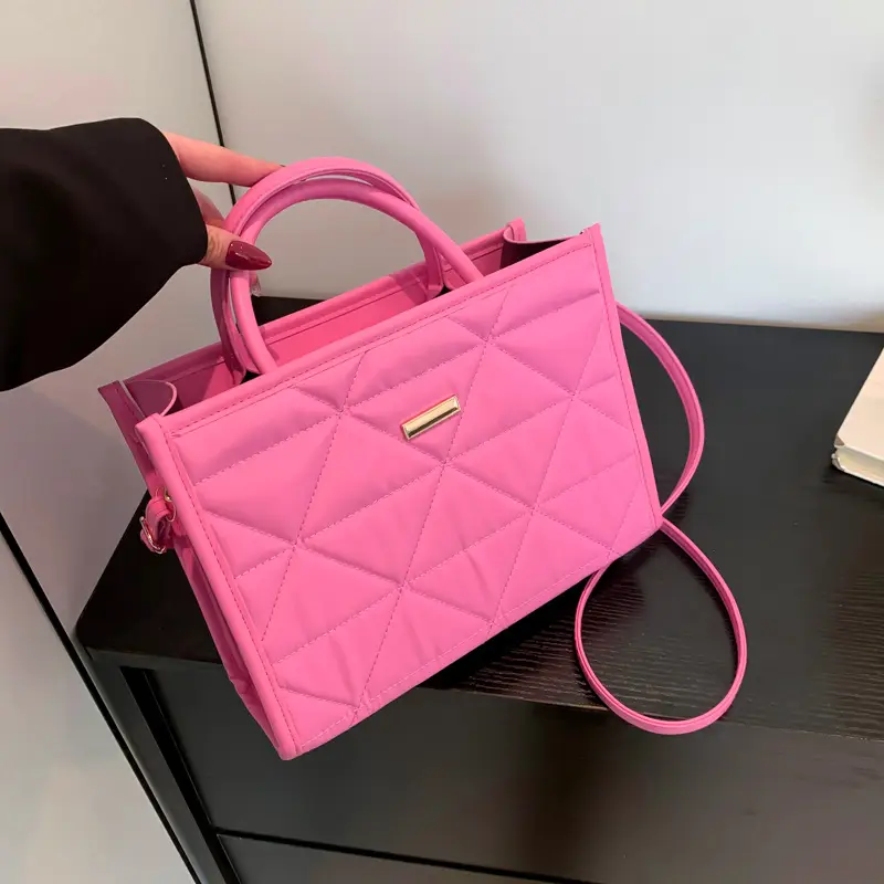 Pink Quilted Women's Large Tote Bag 2024 Spring Summer - Image 5