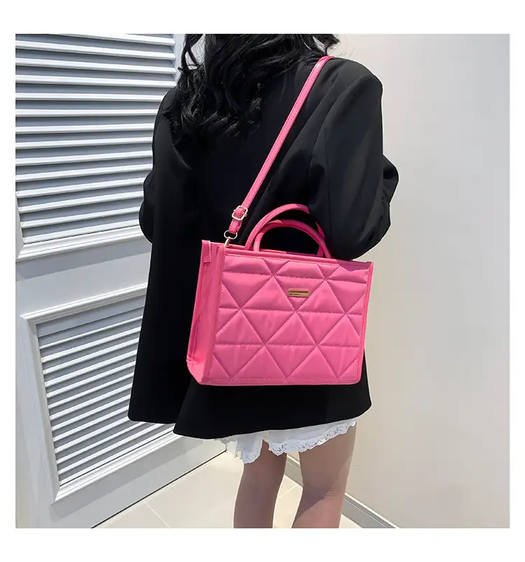 Pink Quilted Women's Large Tote Bag 2024 Spring Summer — feature 17