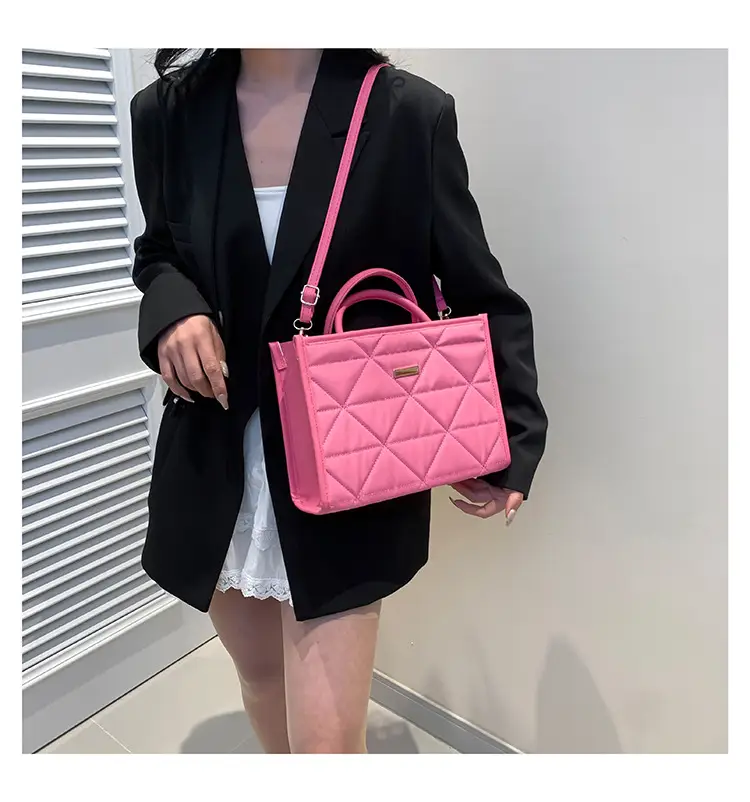 Pink Quilted Women's Large Tote Bag 2024 Spring Summer — feature 18