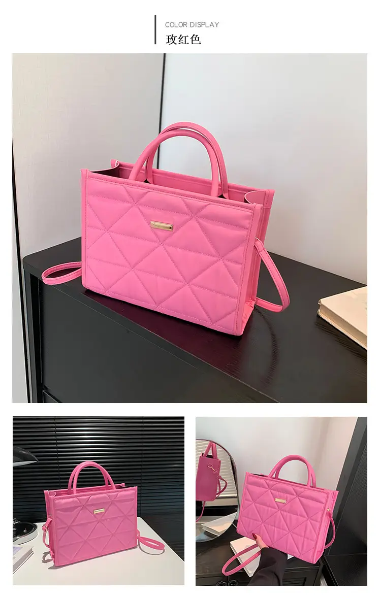 Pink Quilted Women's Large Tote Bag 2024 Spring Summer — feature 25