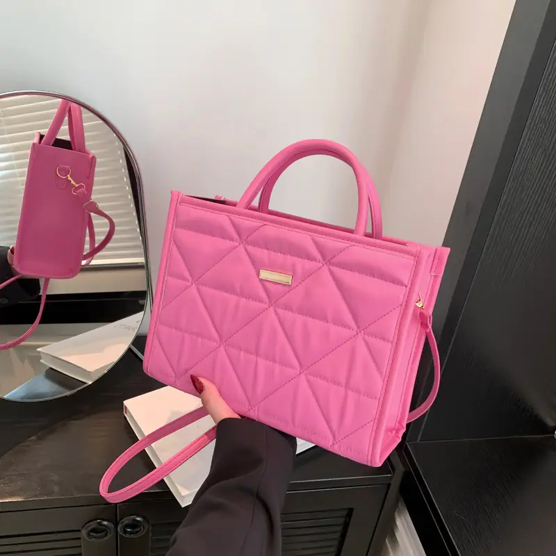 Pink Quilted Women's Large Tote Bag 2024 Spring Summer - Image 3