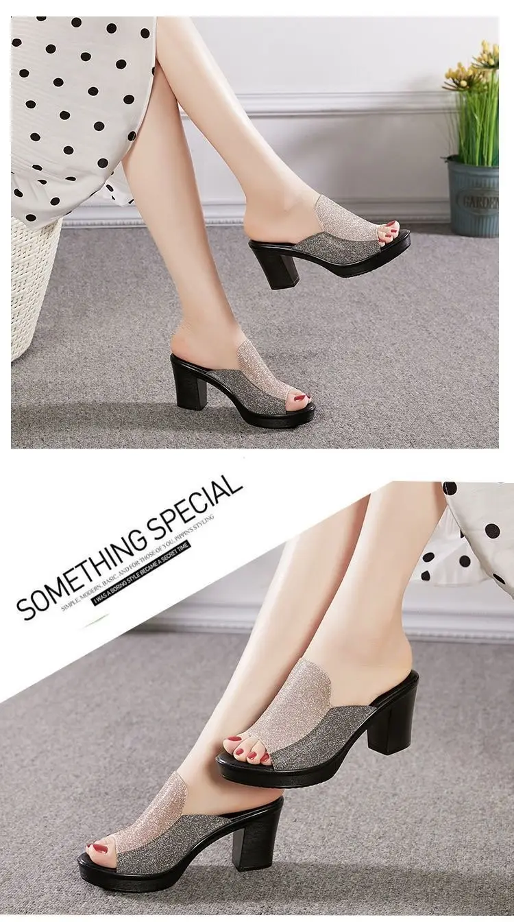 Thick-soled fish-mouth sandals with thick heels for women in 2024 summer new high heels for middle-aged mother sandals — feature 7