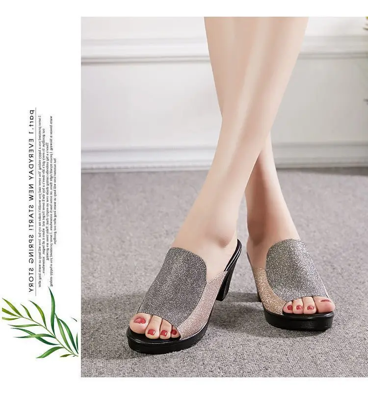 Thick-soled fish-mouth sandals with thick heels for women in 2024 summer new high heels for middle-aged mother sandals — feature 9