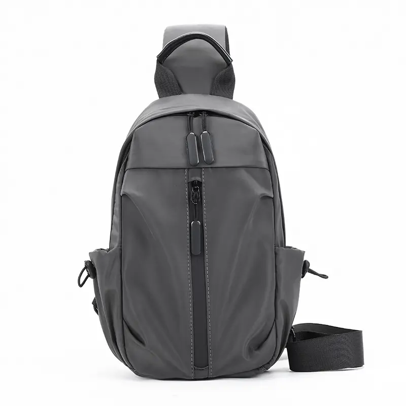 Men's Black Nylon Shoulder Backpack with 3 Pockets