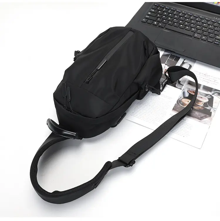 Men's Black Nylon Shoulder Backpack with 3 Pockets — feature 10