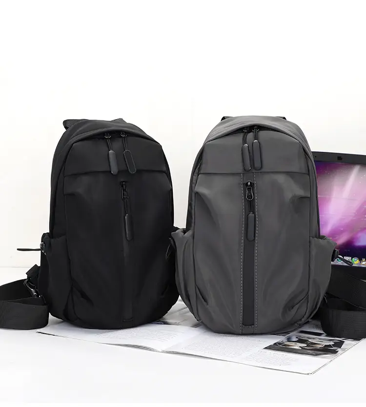 Men's Black Nylon Shoulder Backpack with 3 Pockets — feature 11