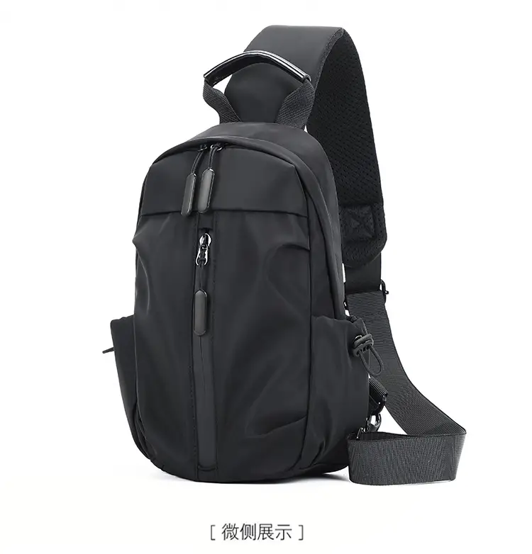 Men's Black Nylon Shoulder Backpack with 3 Pockets — feature 16