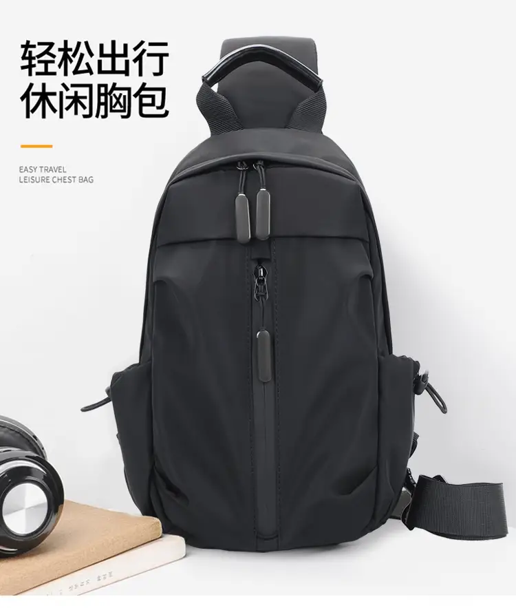 Men's Black Nylon Shoulder Backpack with 3 Pockets — feature 2