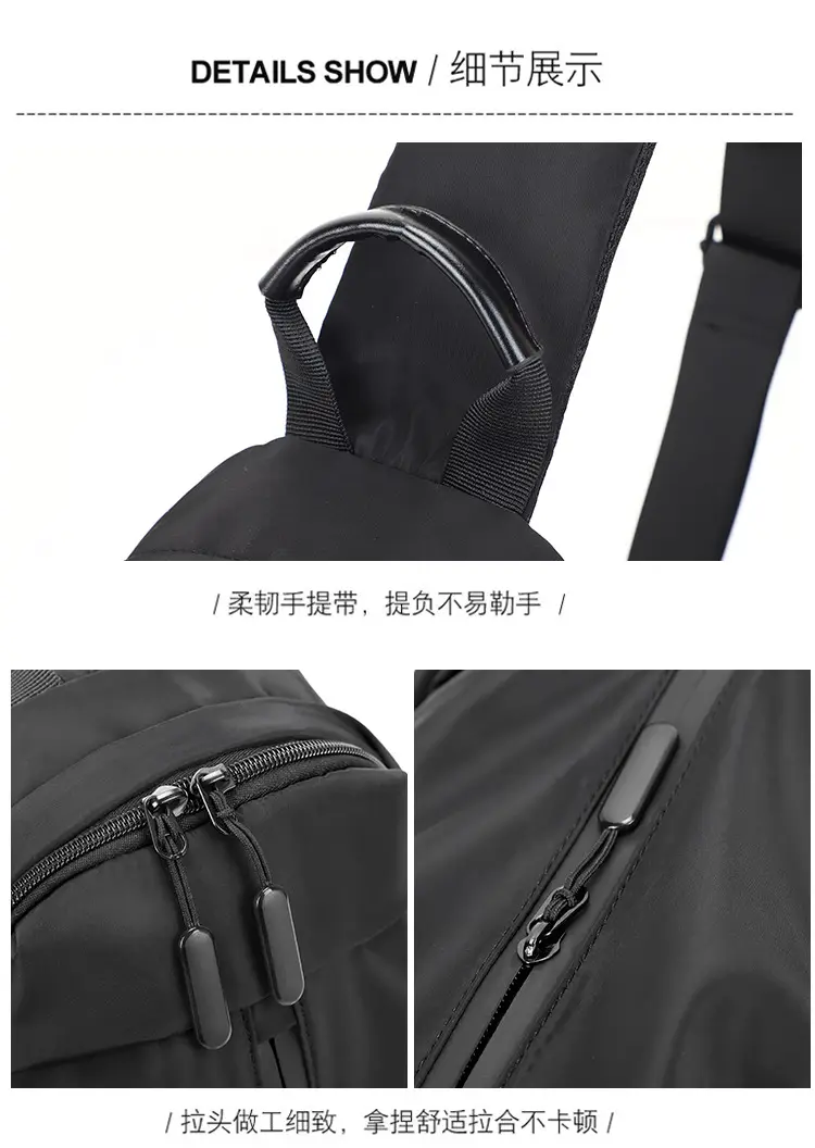 Men's Black Nylon Shoulder Backpack with 3 Pockets — feature 20