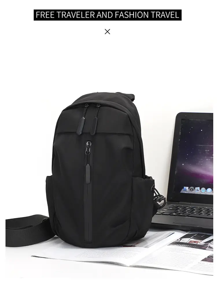 Men's Black Nylon Shoulder Backpack with 3 Pockets — feature 9