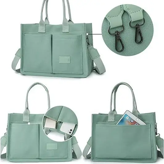 Green Canvas Shoulder Crossbody Tote Bag for Students - Image 10