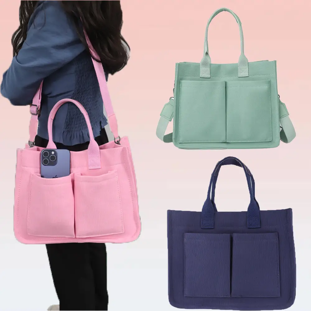 Green Canvas Shoulder Crossbody Tote Bag for Students — feature 13