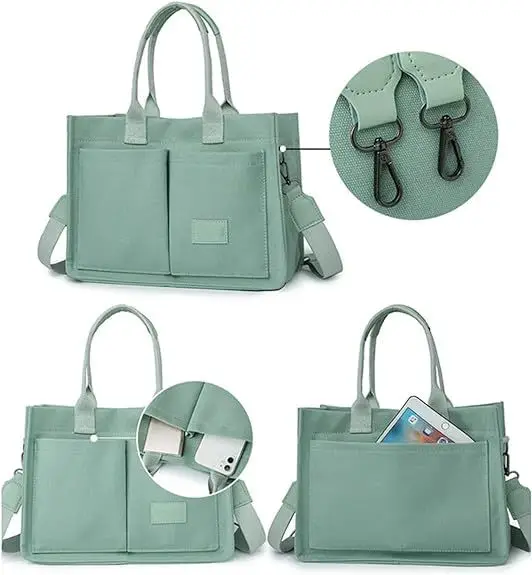 Green Canvas Shoulder Crossbody Tote Bag for Students — feature 7