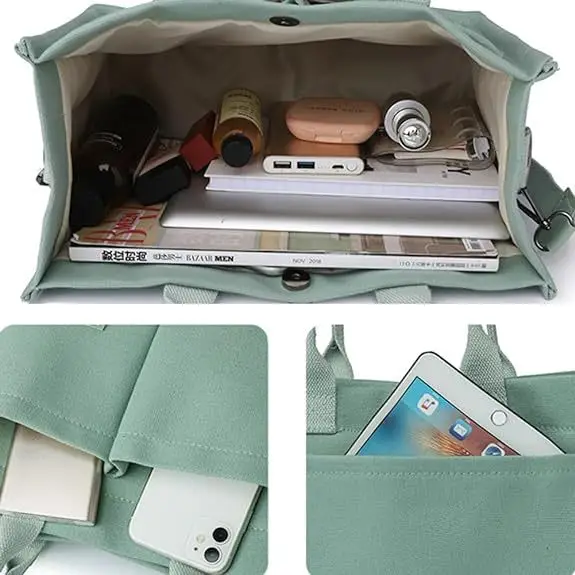 Green Canvas Shoulder Crossbody Tote Bag for Students — feature 8