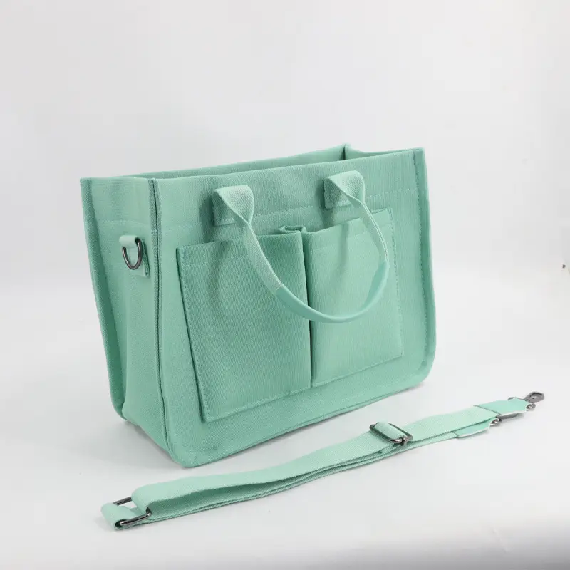 Green Canvas Shoulder Crossbody Tote Bag for Students - Image 2