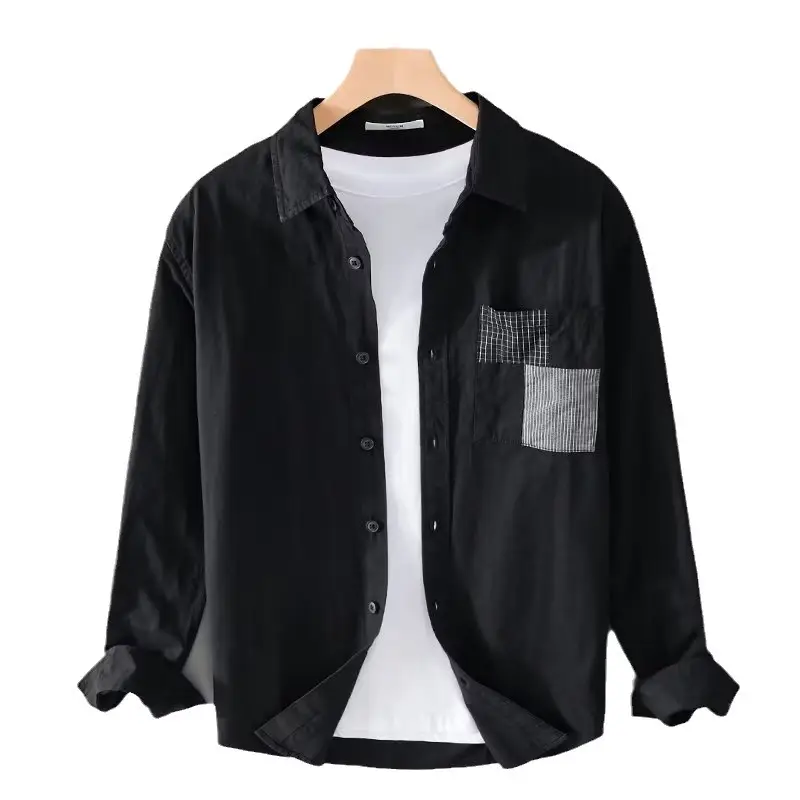 Men's Light Gray Button Shirt with Patch Pocket - Image 6