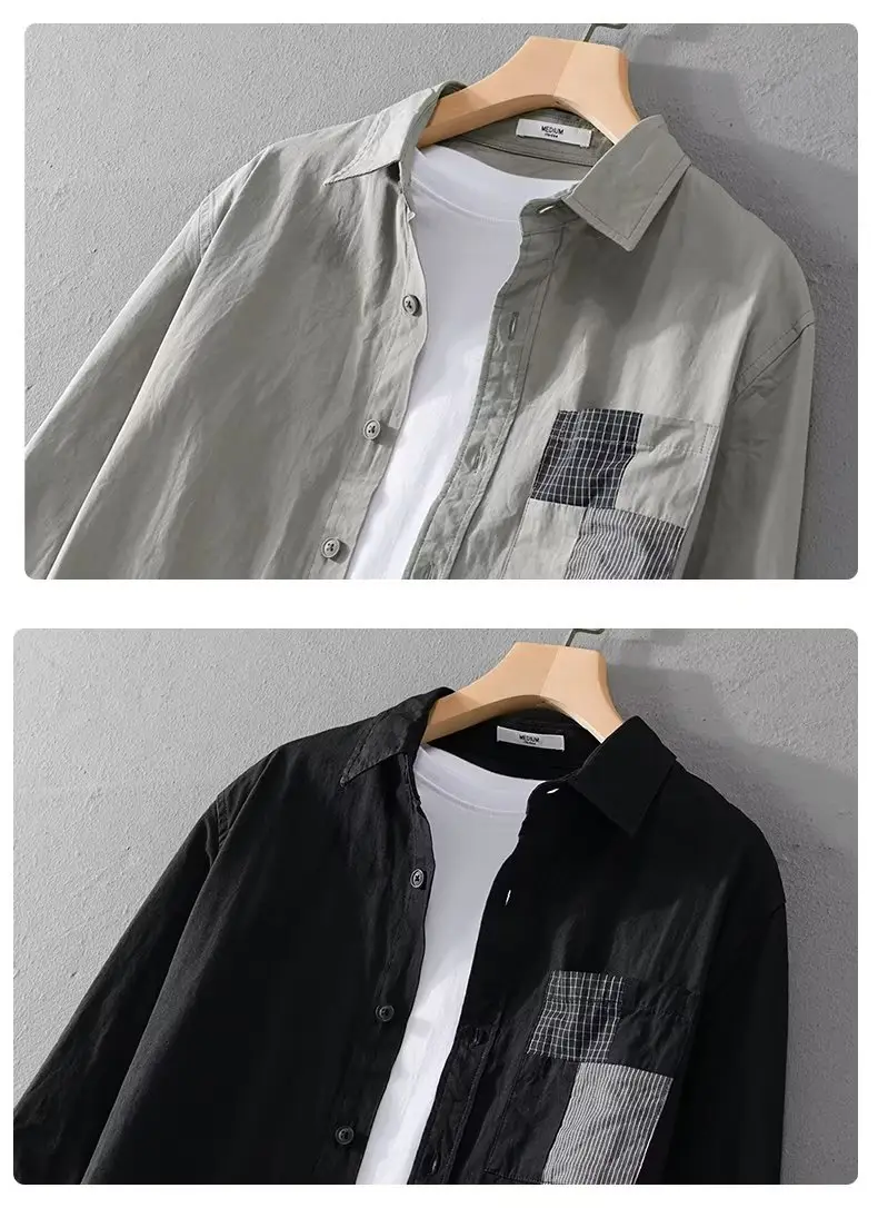 Men's Light Gray Button Shirt with Patch Pocket — feature 8