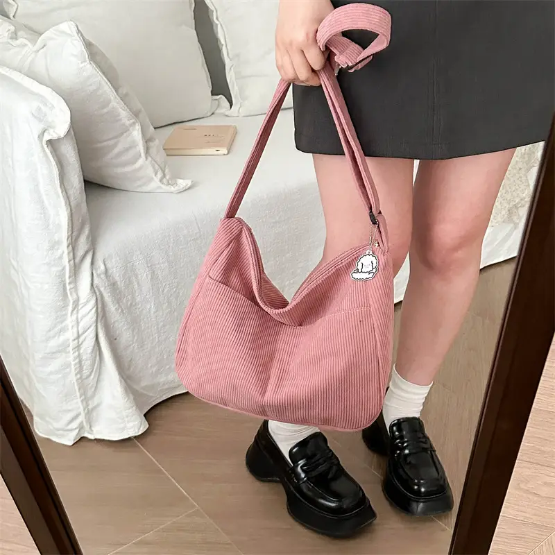 Black Corduroy Shoulder Bag for Women 2025 Spring - Image 10