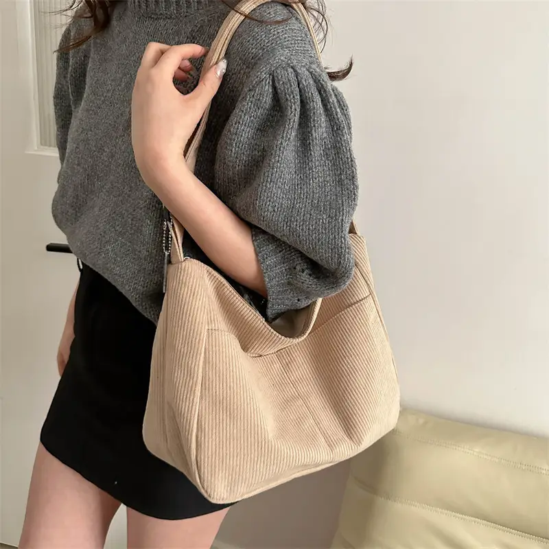 Black Corduroy Shoulder Bag for Women 2025 Spring - Image 11