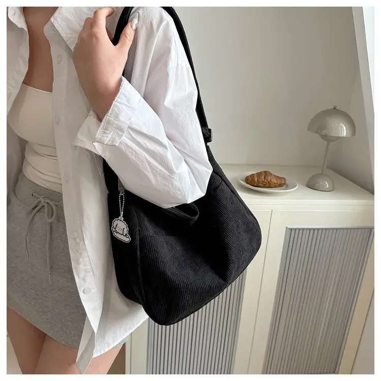 Black Corduroy Shoulder Bag for Women 2025 Spring — feature 11