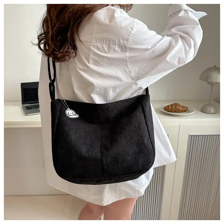 Black Corduroy Shoulder Bag for Women 2025 Spring — feature 12
