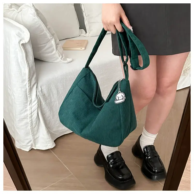 Black Corduroy Shoulder Bag for Women 2025 Spring — feature 19