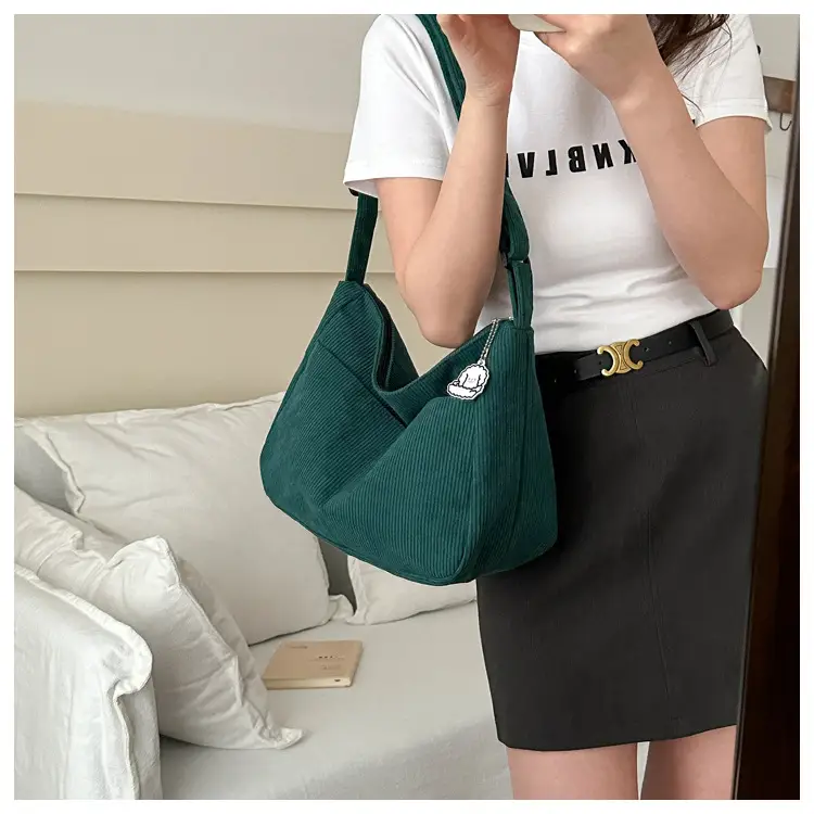 Black Corduroy Shoulder Bag for Women 2025 Spring — feature 20