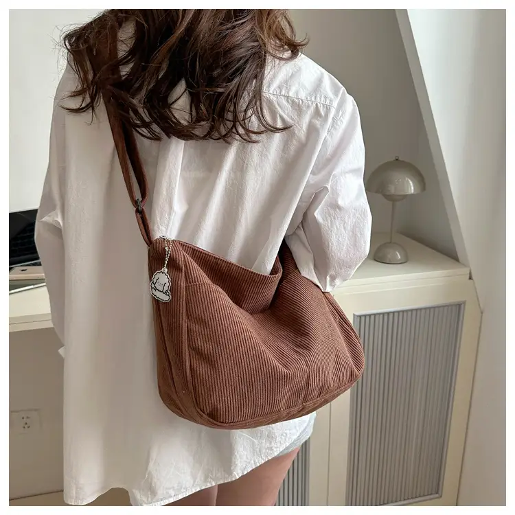 Black Corduroy Shoulder Bag for Women 2025 Spring — feature 9