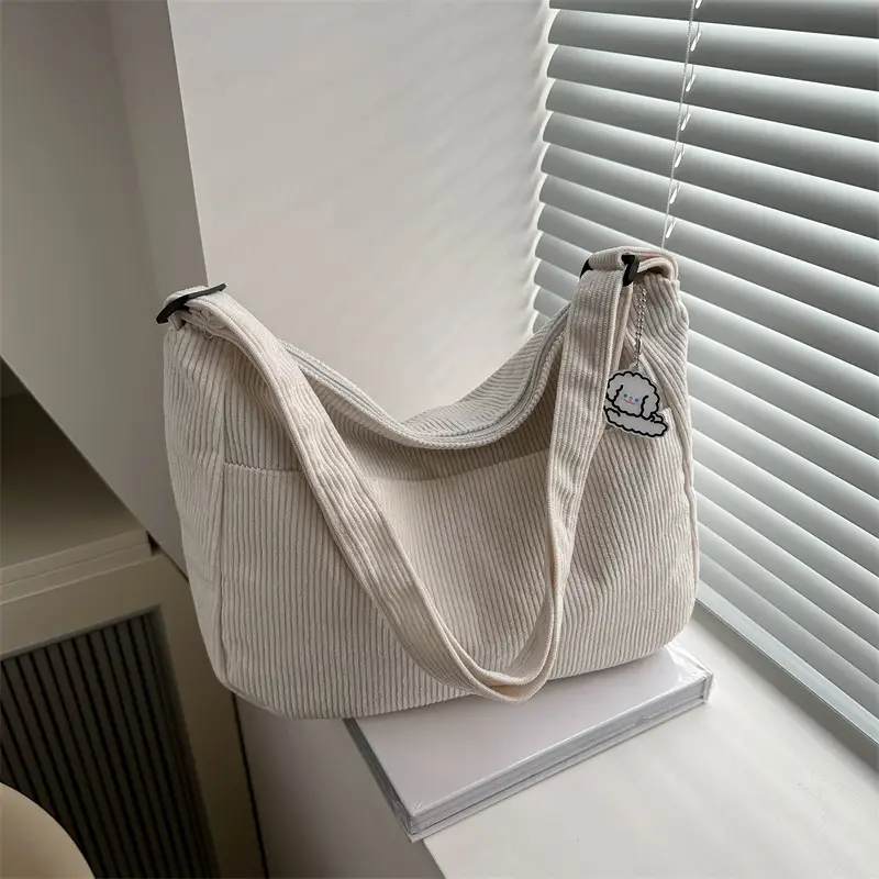 Black Corduroy Shoulder Bag for Women 2025 Spring - Image 2