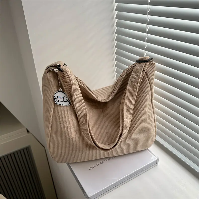 Black Corduroy Shoulder Bag for Women 2025 Spring - Image 3