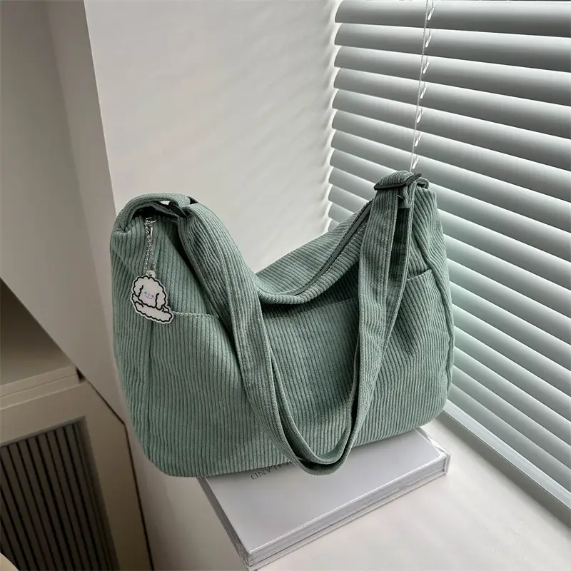 Black Corduroy Shoulder Bag for Women 2025 Spring - Image 4