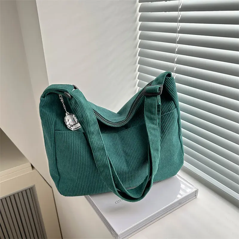Black Corduroy Shoulder Bag for Women 2025 Spring - Image 5