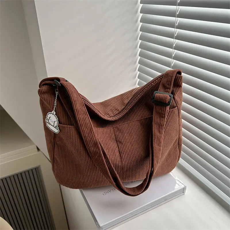 Black Corduroy Shoulder Bag for Women 2025 Spring - Image 7
