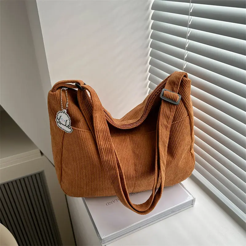 Black Corduroy Shoulder Bag for Women 2025 Spring - Image 8