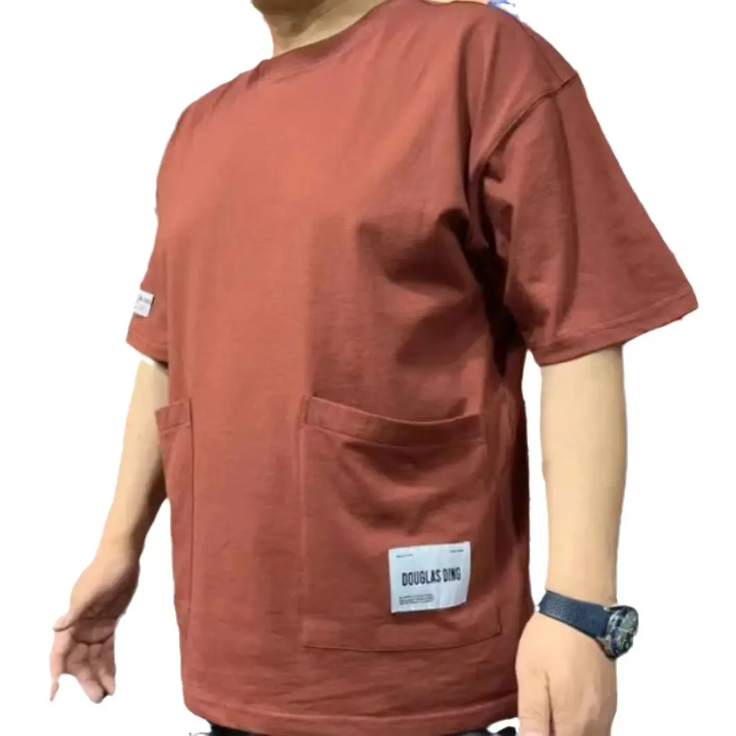 Men Cotton T-Shirt Short Sleeve Loose Fit Brown