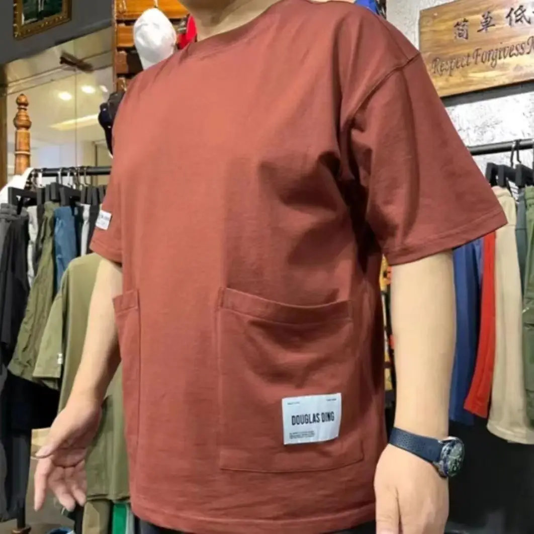 Men Cotton T-Shirt Short Sleeve Loose Fit Brown — feature 5