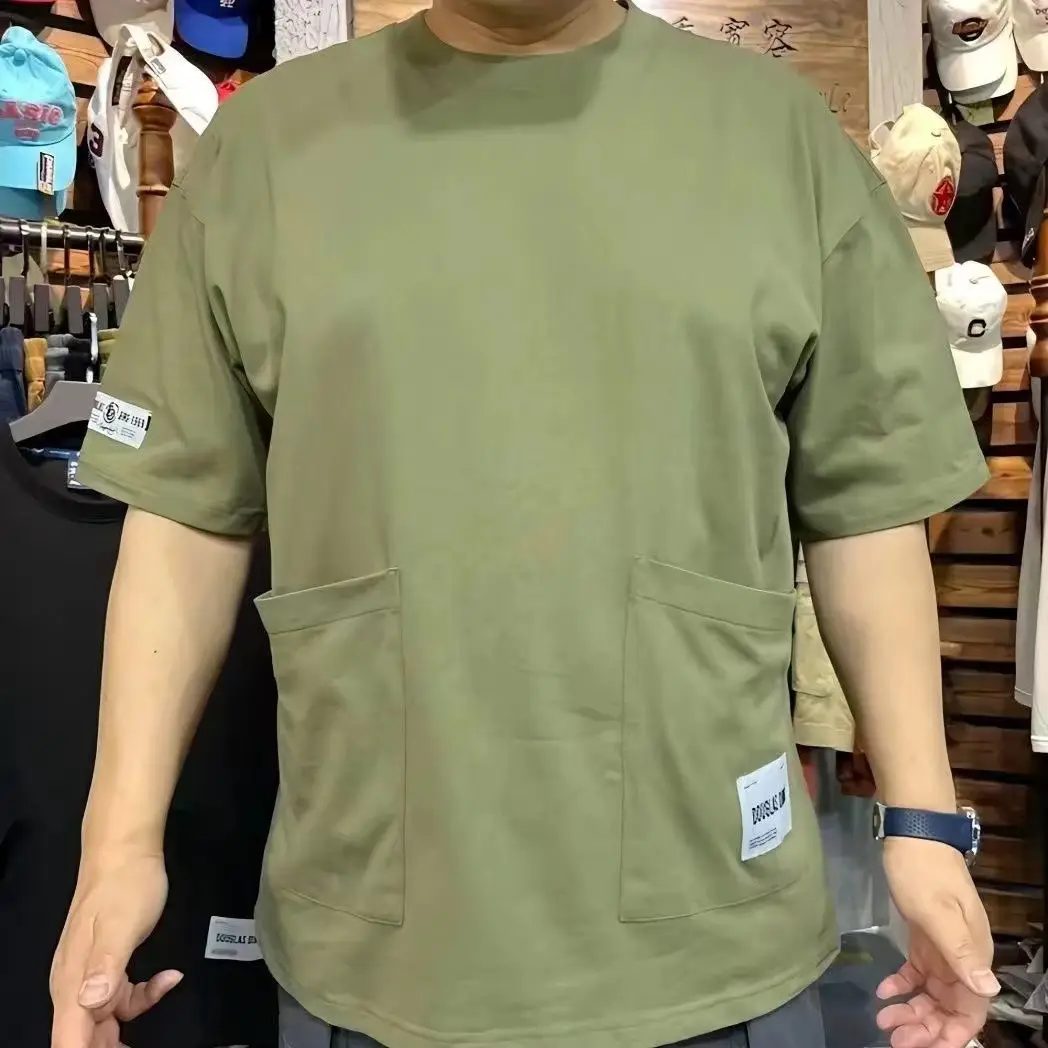 Men Cotton T-Shirt Short Sleeve Loose Fit Brown