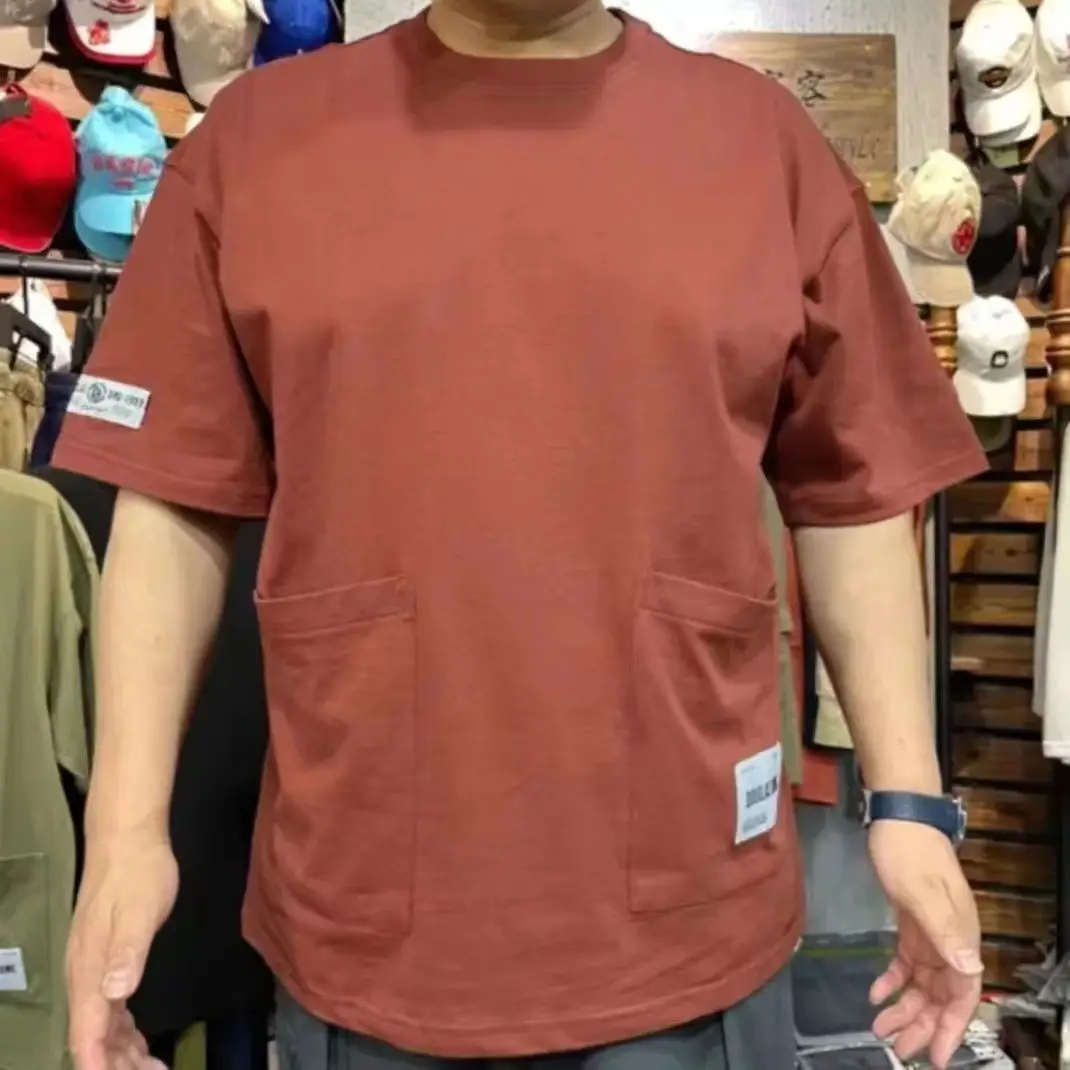 Men Cotton T-Shirt Short Sleeve Loose Fit Brown
