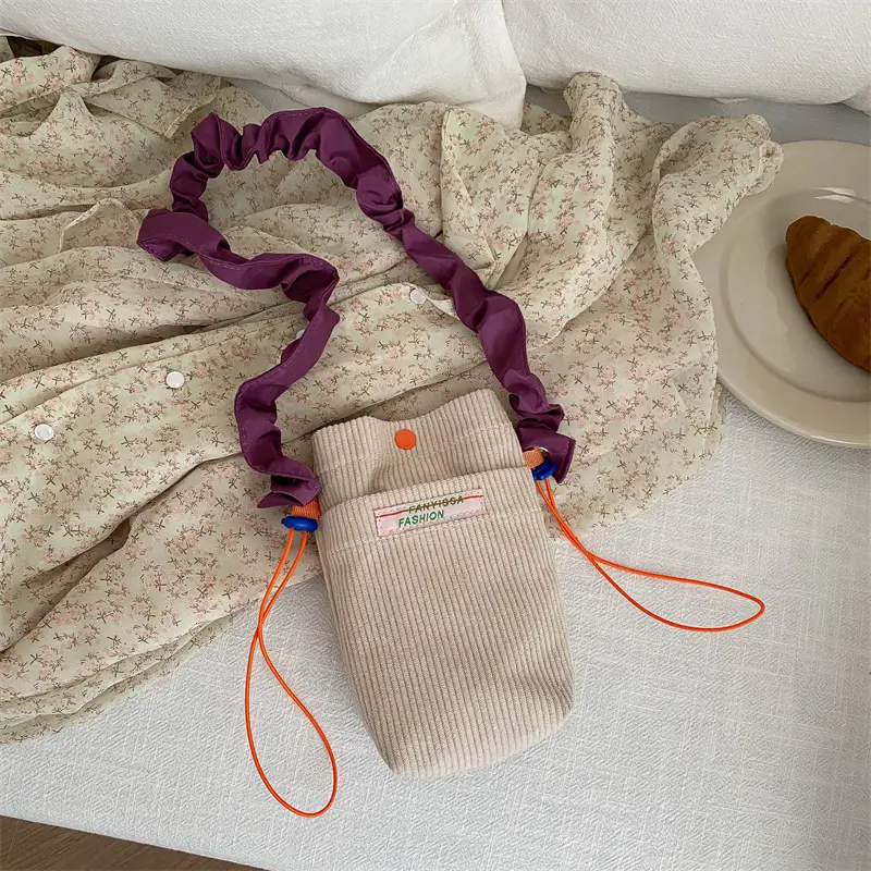 Mini Crossbody Phone Bag for Women Purple Corduroy Design - Image 9