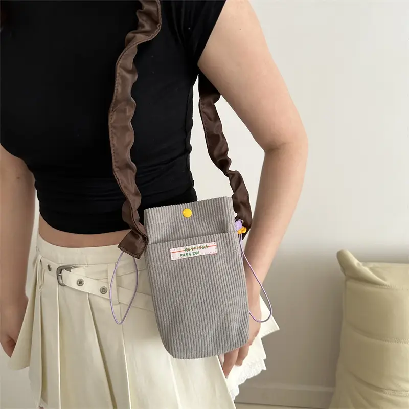 Mini Crossbody Phone Bag for Women Purple Corduroy Design - Image 2