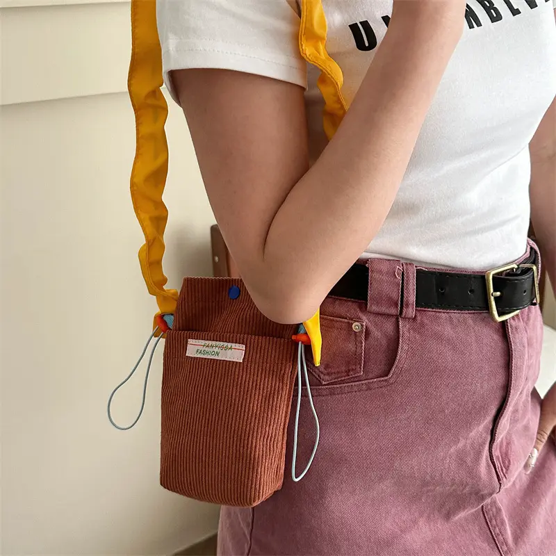 Mini Crossbody Phone Bag for Women Purple Corduroy Design - Image 3