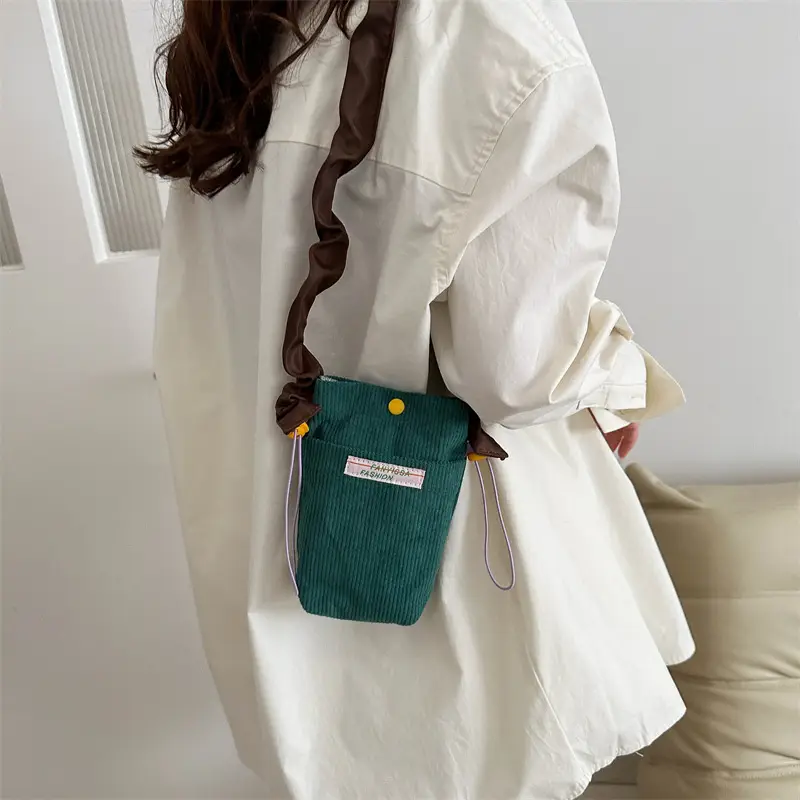 Mini Crossbody Phone Bag for Women Purple Corduroy Design - Image 4