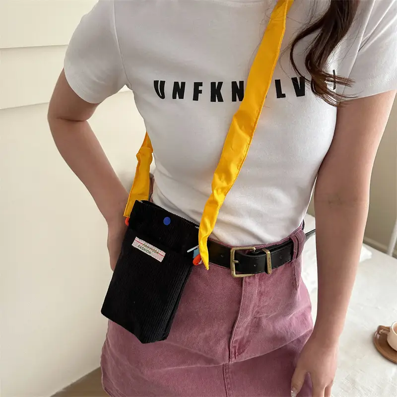 Mini Crossbody Phone Bag for Women Purple Corduroy Design - Image 5