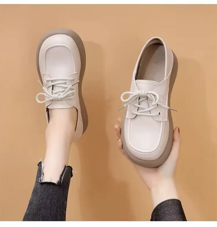 Women's Office Loafers 2024 Spring Lace-Up Soft Sole Single Shoes Women's British Style Two-Way Work Loafers for Commuting - Image 2
