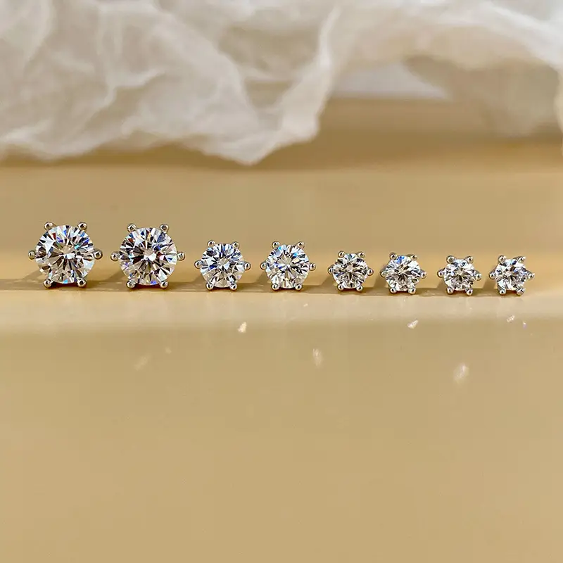 Moissanite Six Claw Earrings for Men Women Sterling Silver - Image 3