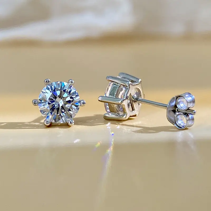 Moissanite Six Claw Earrings for Men Women Sterling Silver - Image 4