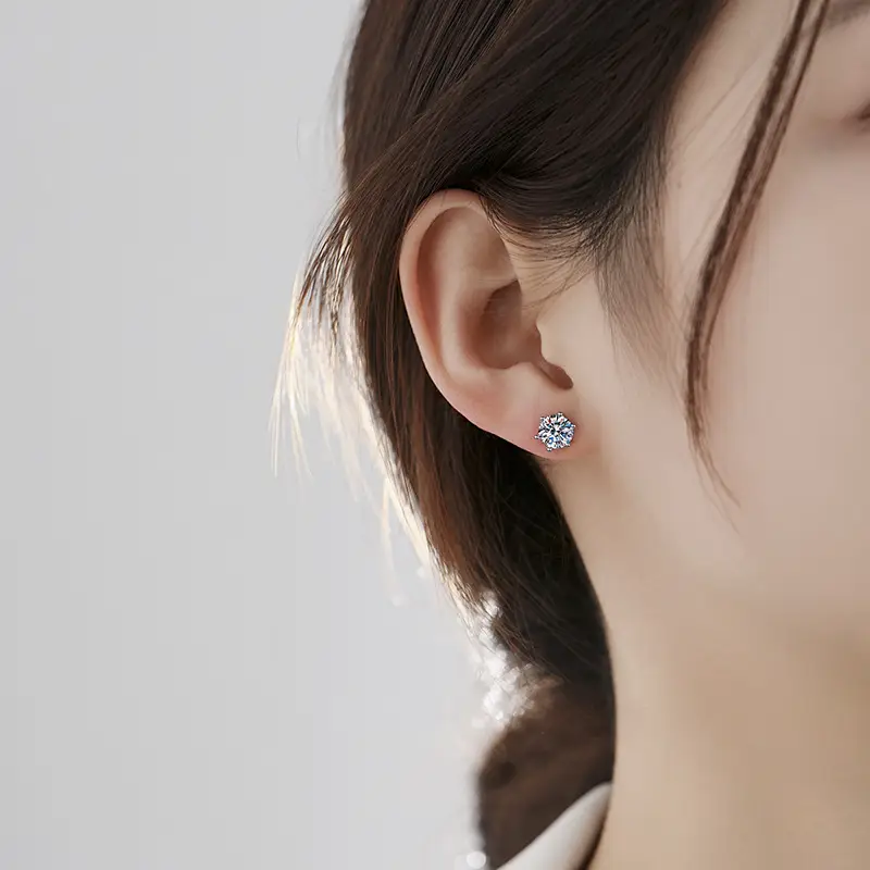 Moissanite Six Claw Earrings for Men Women Sterling Silver - Image 5