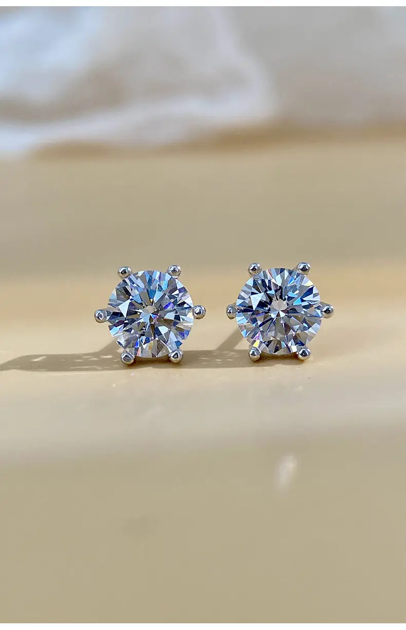 Moissanite Six Claw Earrings for Men Women Sterling Silver — feature 4