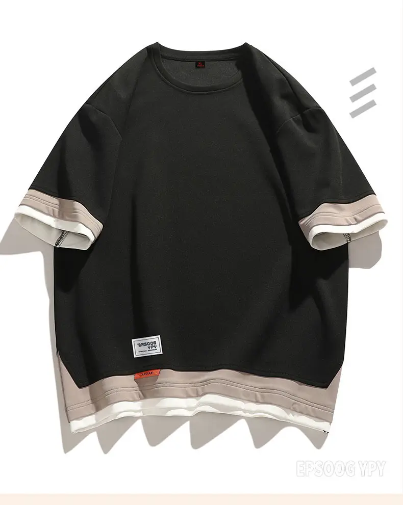 Men Black Loose Sleeve T-Shirt Large Summer Wear — feature 16